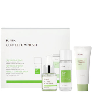 iUNIK Centella Mini Set - Intensyviai raminantis ir drėkinantis veido priežiūros rinkinys jautriai odai