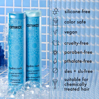 amika Hydro Rush Intense Moisture Shampoo - Šampūnas su hialuronu 275ml
